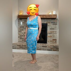 Bettie Page Blue Floral Midi Dress